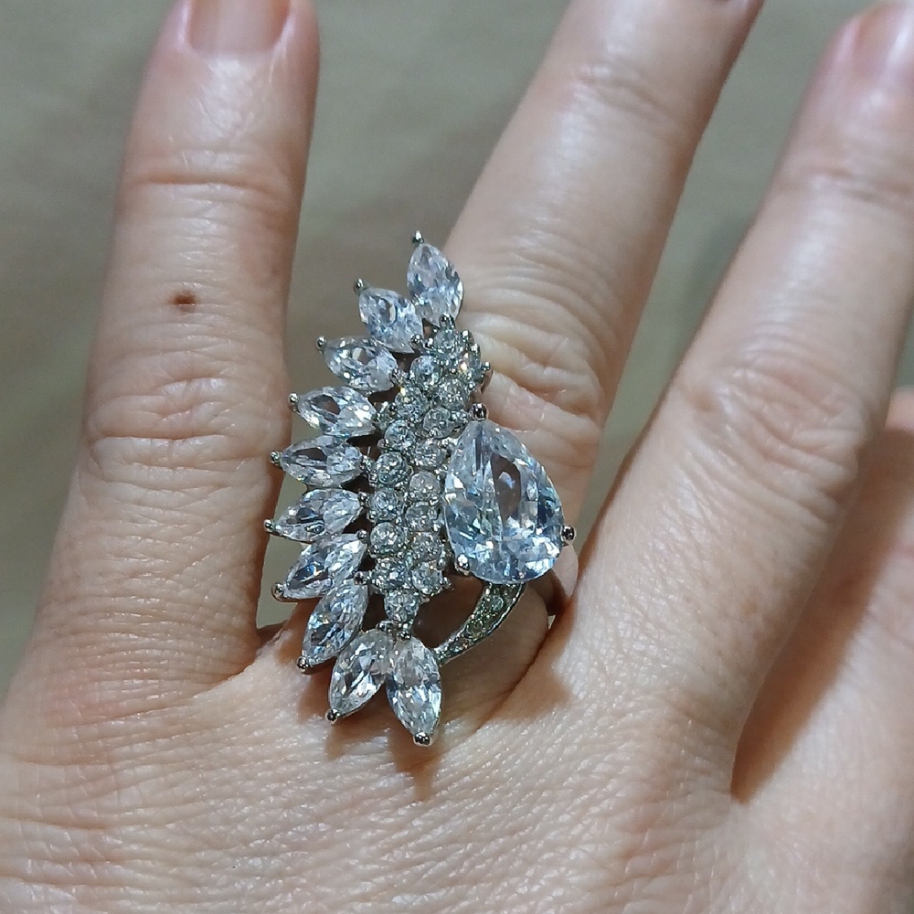 Sterling Silver Sparkling Wave Statement Ring Bol… - image 1